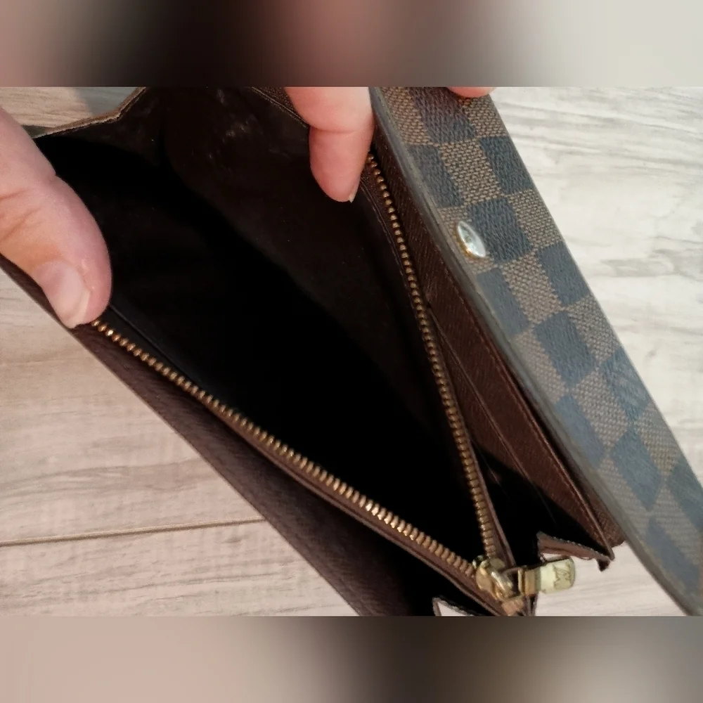 Authentic LOUIS VUITTON Damier Ebene Portefeuille Sarah Long Wallet